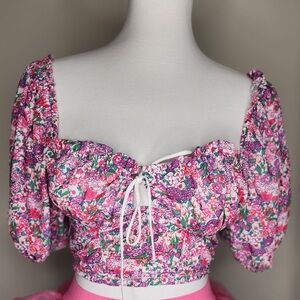 2bella Floral Corset Puff Sleeve Top